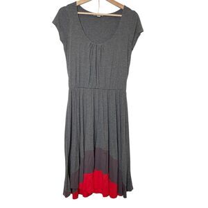 BODEN Napoli Elastic Waist Gray Red Scoop Neck Pleated Flare Dress Size 10L